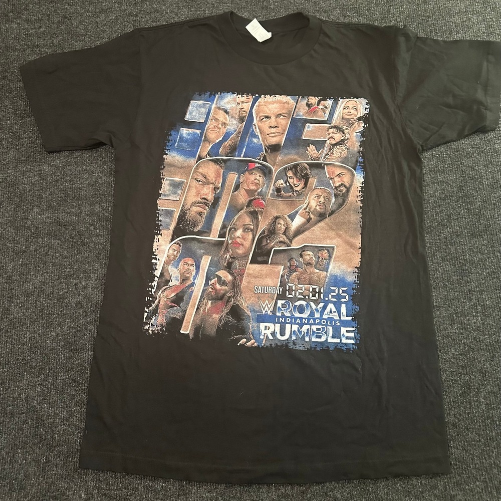 WWE Royal Rumble 2025 Indianapolis Lucas Oil Stadium T-Shirt Size S Black